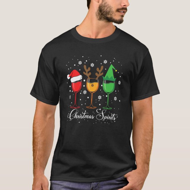 Christmas Spirits Glasses Of Wine Xmas Holidays Pa T-Shirt (Vorderseite)