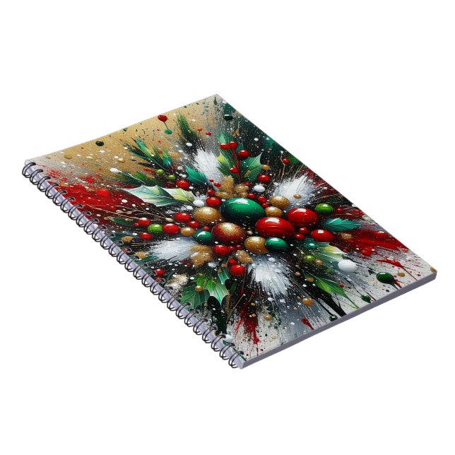 Christmas Splatter / White Bursts Spiral Notebook Notizblock (Rechte Seite)