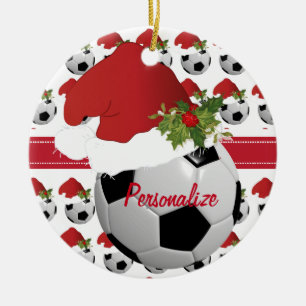 Christmas Sport Soccer Ball Santa Hat Keramikornament