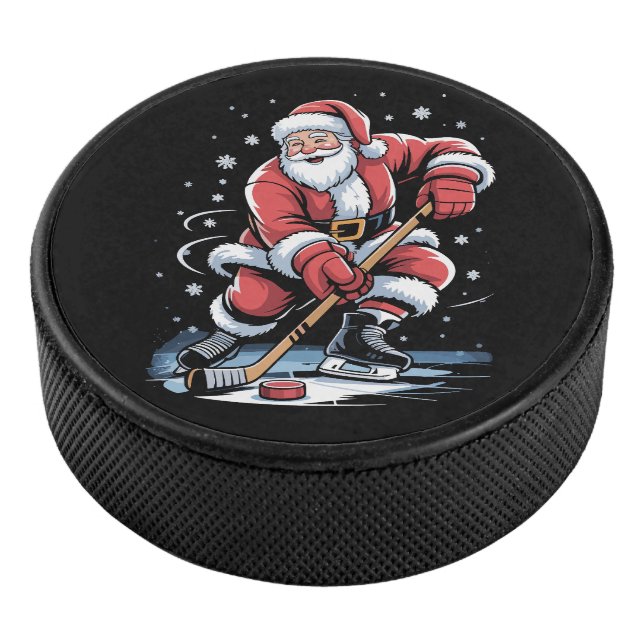 Christmas Sports Santa Plays Ice Hockey Xmas  Eishockey Puck (3/4)