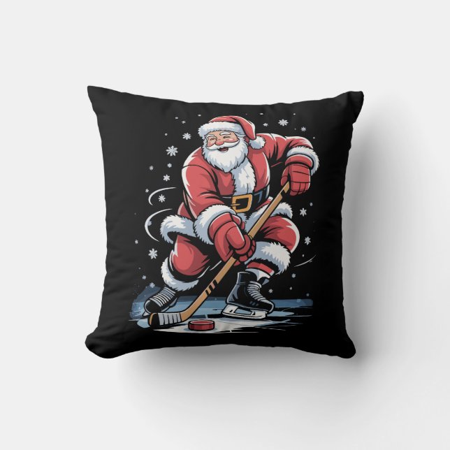 Christmas Sports Santa Plays Ice Hockey Xmas  Kissen (Vorderseite)