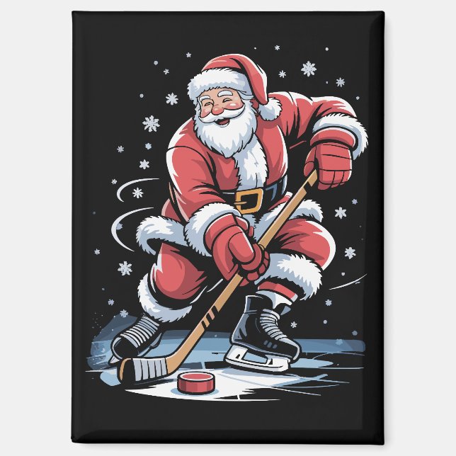 Christmas Sports Santa Plays Ice Hockey Xmas  Magnet (Vorderseite)