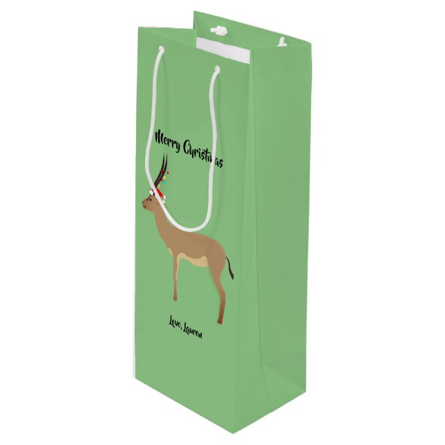 Christmas Springbok Geschenktüte Für Weinflaschen (Vorderseite Schrägansicht)