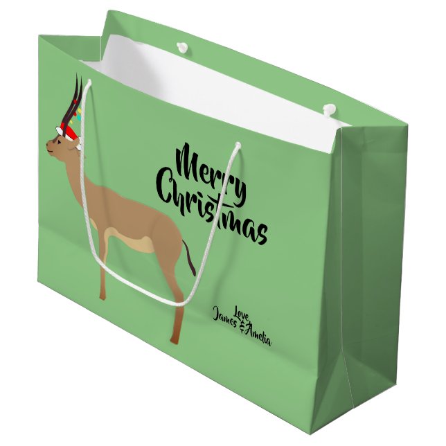 Christmas Springbok Große Geschenktüte (Vorderseite Schrägansicht)