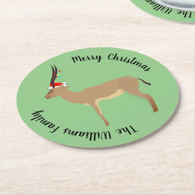 Christmas Springbok Runder Pappuntersetzer (Angewinkelt)