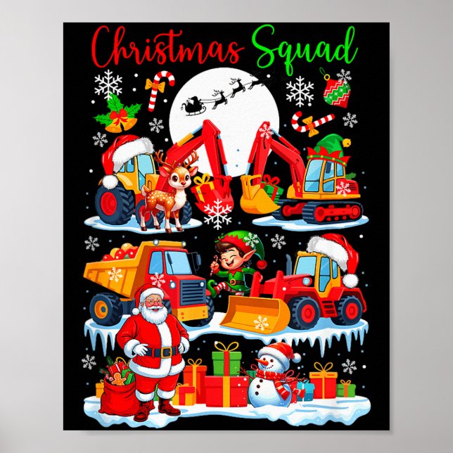 Christmas Squad Construction Trucks Excavators San Poster (Vorne)
