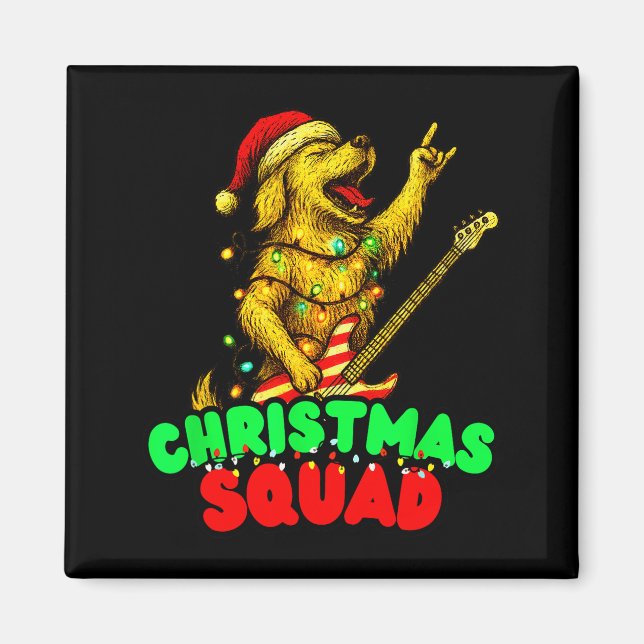 Christmas Squad Golden Retriever Dog Playing Guita Magnet (Vorne)