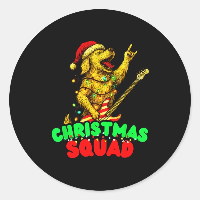 Christmas Squad Golden Retriever Dog Playing Guita Runder Aufkleber (Vorderseite)