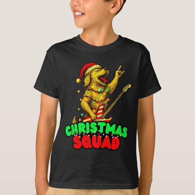 Christmas Squad Golden Retriever Dog Playing Guita T-Shirt (Vorderseite)