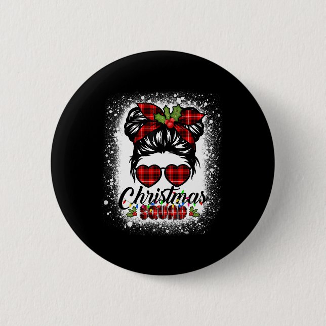 Christmas Squad Messy Bun Buffalo Kariert Leopard  Button (Vorderseite)
