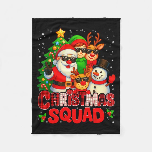 Christmas Squad Plaid Santa Snowman Elf Rudolph Xm Fleecedecke (Vorderseite)