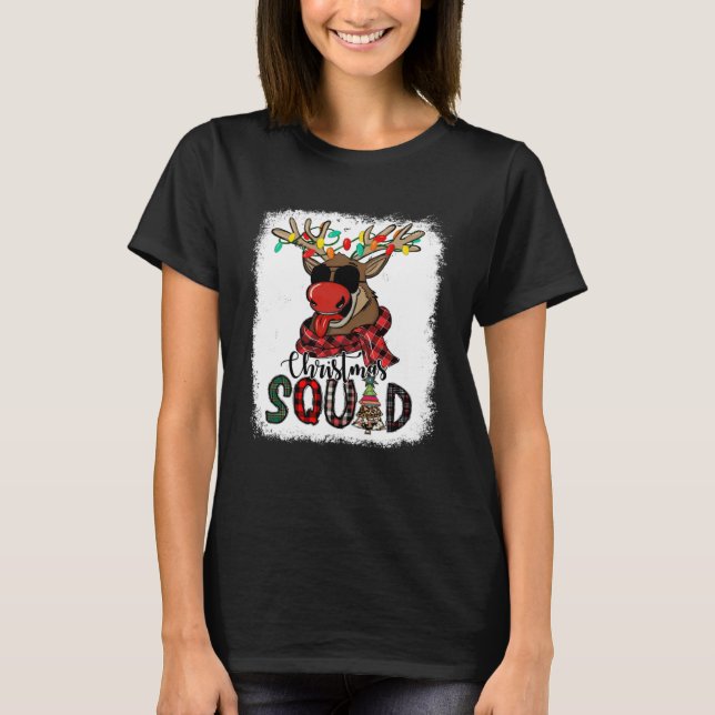 Christmas Squad Reindeer Sunglasses Red Plaid Xmas T-Shirt (Vorderseite)