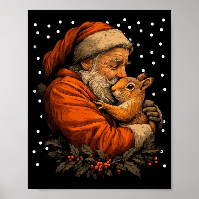Christmas Squirrel And Santa Claus Forest Animal W Poster (Vorne)