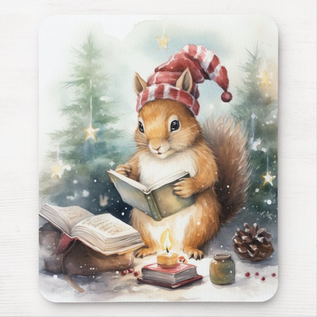 Christmas Squirrel reading Mousepad (Vorne)