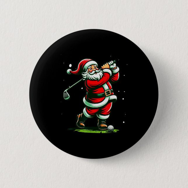Christmas Srts, Santa Plays Golf Xmas Women Men &a Button (Vorderseite)