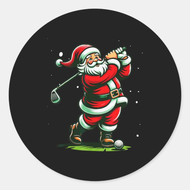 Christmas Srts, Santa Plays Golf Xmas Women Men &a Runder Aufkleber (Vorderseite)