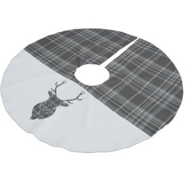 Christmas Stag Head Gray Tartan Polyester Weihnachtsbaumdecke