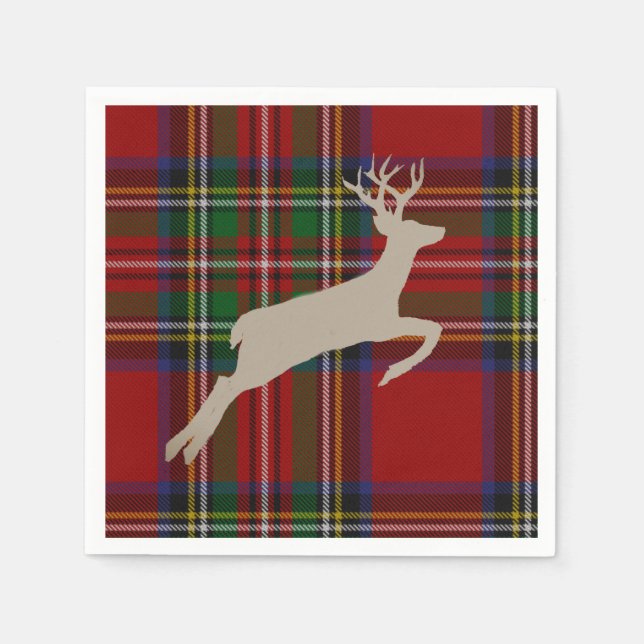Christmas Stag Stuart Kariert Tartan Serviette (Vorderseite)