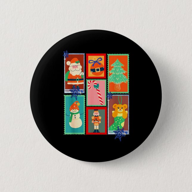 Christmas Stamps Retro Funny Gift Men, Women, Girl Button (Vorderseite)