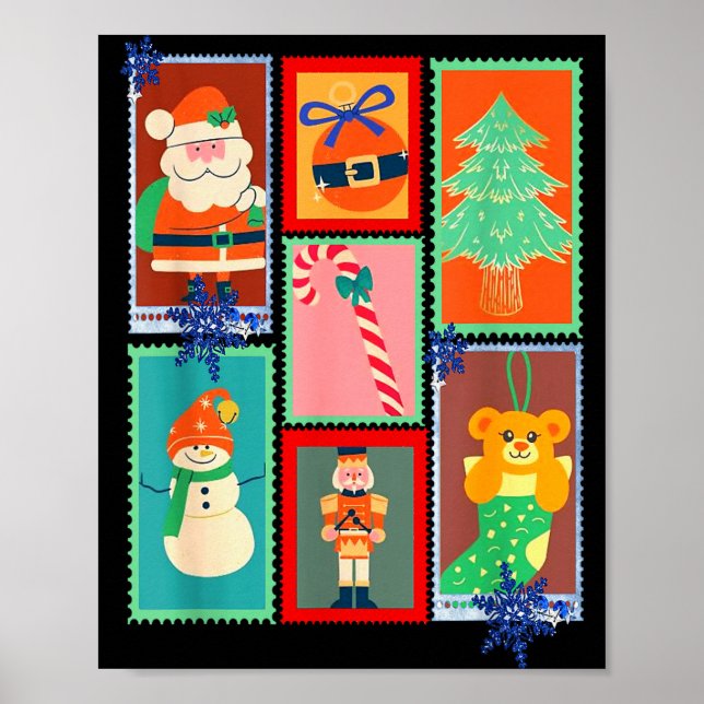 Christmas Stamps Retro Funny Gift Men, Women, Girl Poster (Vorne)