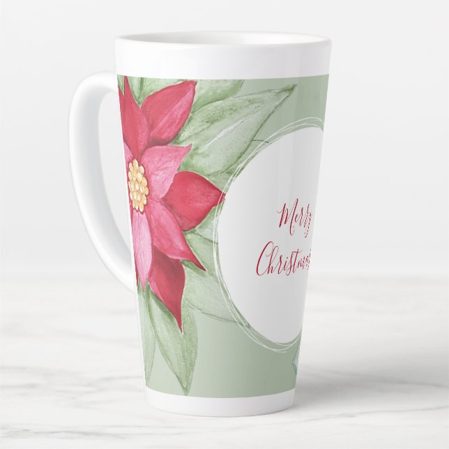 Christmas Star Poinsettia Wasserfarbe Handgemalt Milchtasse (Linke Ecke)