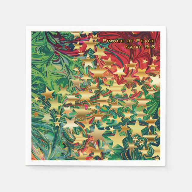 CHRISTMAS STARS Holiday Red Gold Green Custom Serviette (Vorderseite)