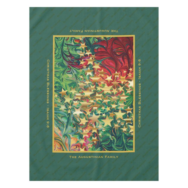 CHRISTMAS STARS Red Green Gold Personalisiert Tischdecke (Vorderseite)