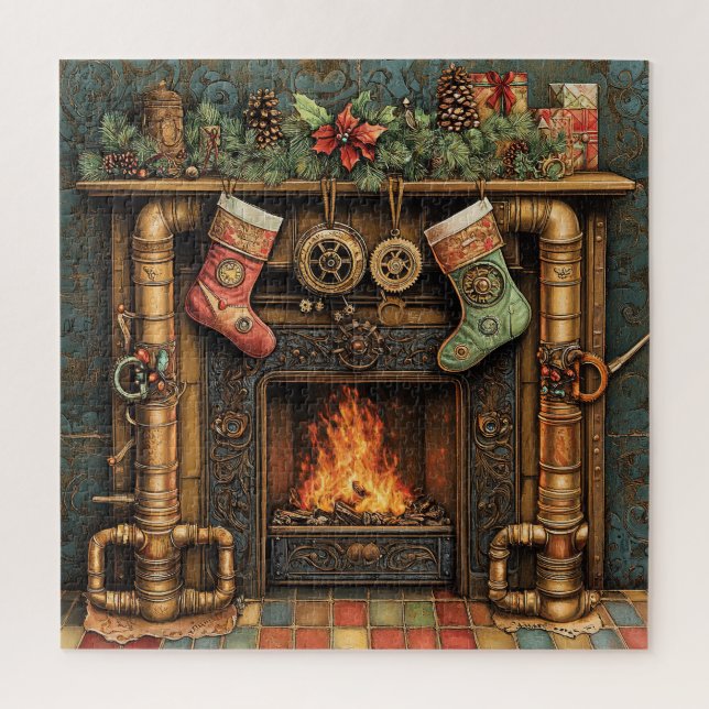Christmas Steampunk Feuerplatz Puzzle (Vertikal)