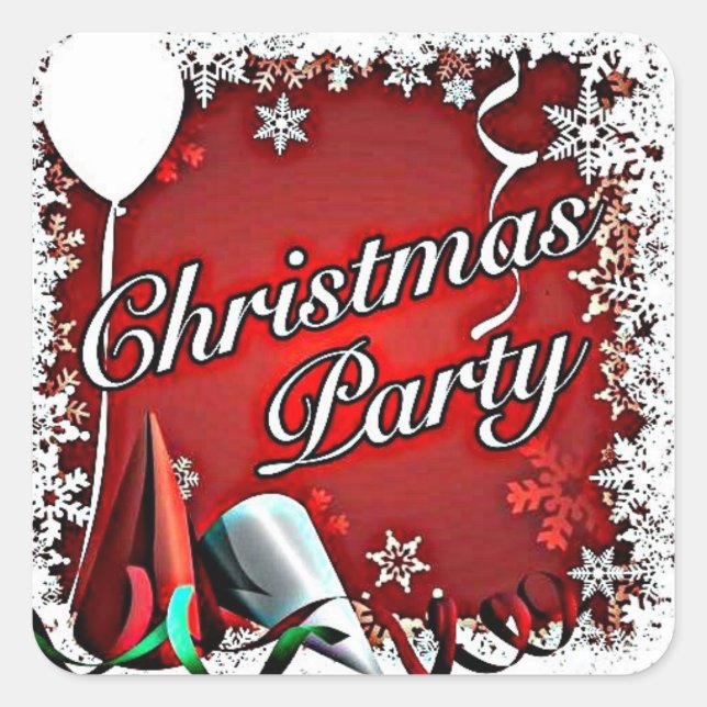 *CHRISTMAS STICKER* MIT *PARTY MERRY CHRISTMAS* QUADRATISCHER AUFKLEBER (Vorderseite)