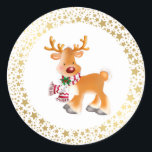 Christmas Stickers-Rudolph Runder Aufkleber<br><div class="desc">Der Weihnachtsaufkleber wird in runder Form mit einem niedlich festlichen Rudolph-Aufdruck gezeigt. Große Größe angezeigt Anpassen Sie dieses Objekt oder kaufen Sie,  wie es ist.</div>
