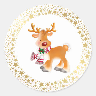 Christmas Stickers-Rudolph Runder Aufkleber