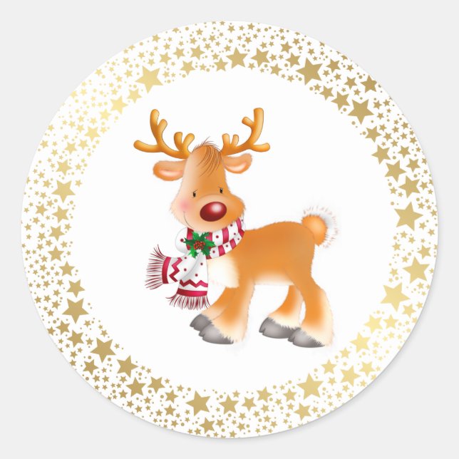 Christmas Stickers-Rudolph Runder Aufkleber (Vorderseite)
