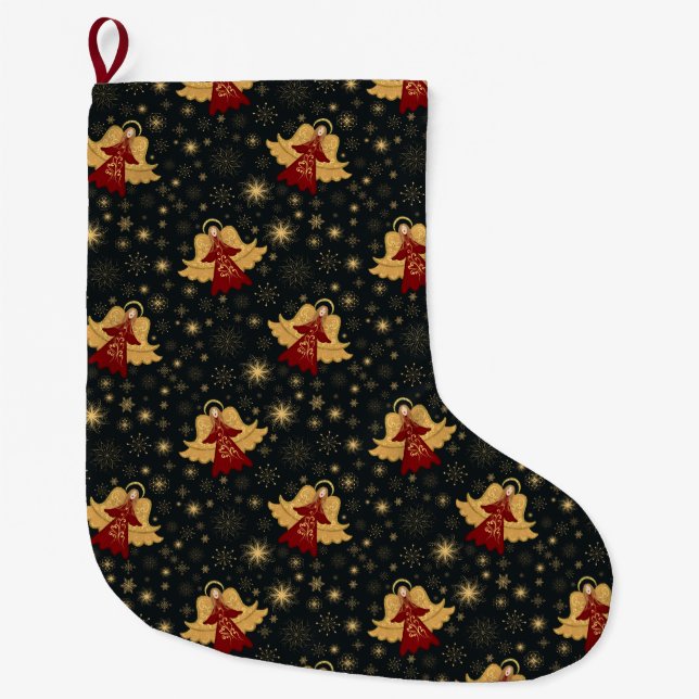 Christmas stocking - Angels & Starry Snowflakes  Großer Weihnachtsstrumpf (Vorderseite)