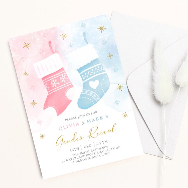 Christmas Stocking Baby Gender Reveal Party Invite Einladung (Von Creator hochgeladen)
