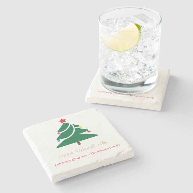 Christmas Stone Coaster with Holiday Motifs Steinuntersetzer (Seitenansicht)