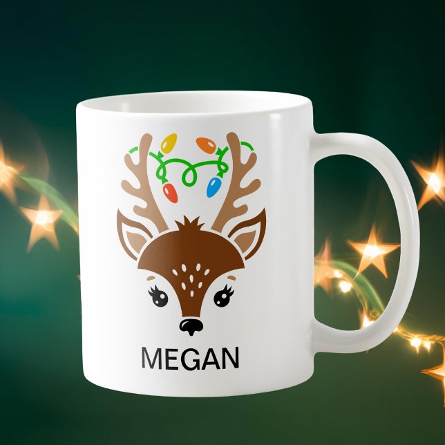 Christmas String Lights Antlers Reindeer Face Kaffeetasse (Christmas String Lights Antlers Reindeer Face Coffee Mug
)