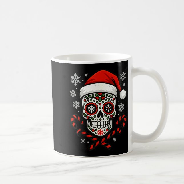 Christmas Sugar Calavera Skull Santa Hat Candy Can Kaffeetasse (Rechts)