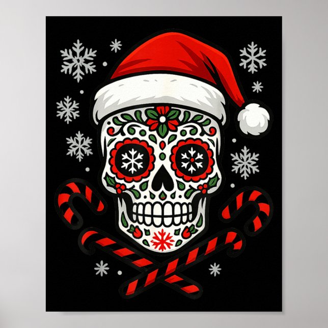 Christmas Sugar Calavera Skull Santa Hat Candy Can Poster (Vorne)