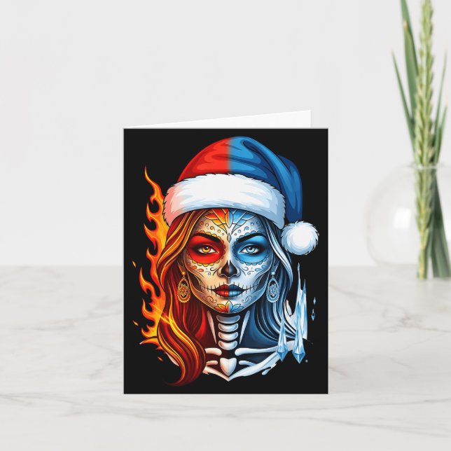 Christmas Sugar Skull Art Woman Santa Hat Fantasy  Karte (Vorderseite)