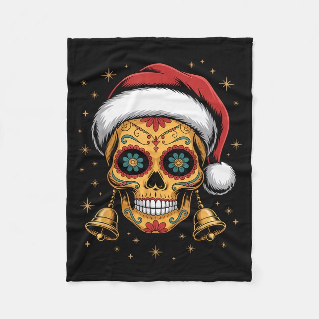 Christmas Sugar Skull Art Woman Santa Hat Festive  Fleecedecke (Vorderseite)