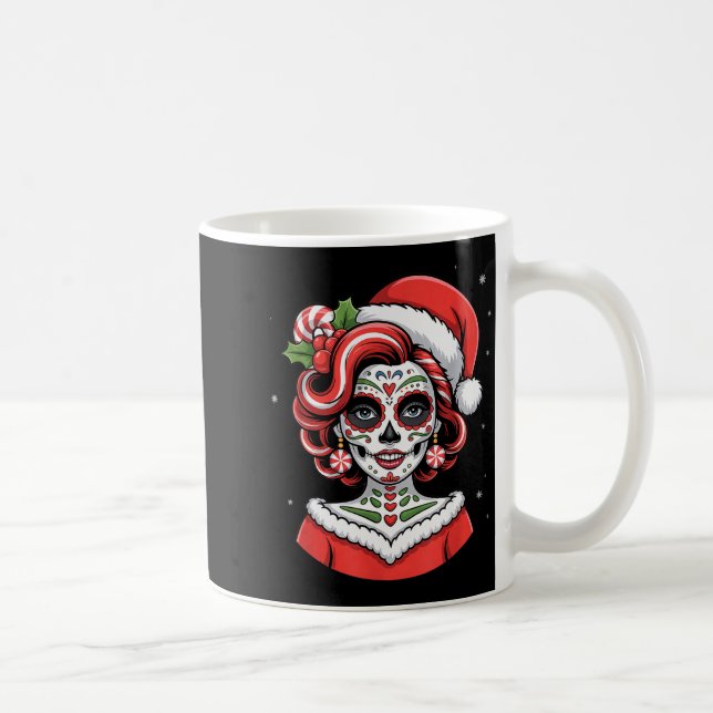 Christmas Sugar Skull Art Woman Santa Hat Festive  Kaffeetasse (Rechts)