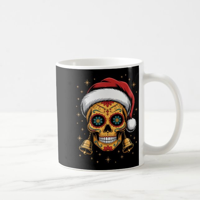 Christmas Sugar Skull Art Woman Santa Hat Festive  Kaffeetasse (Rechts)