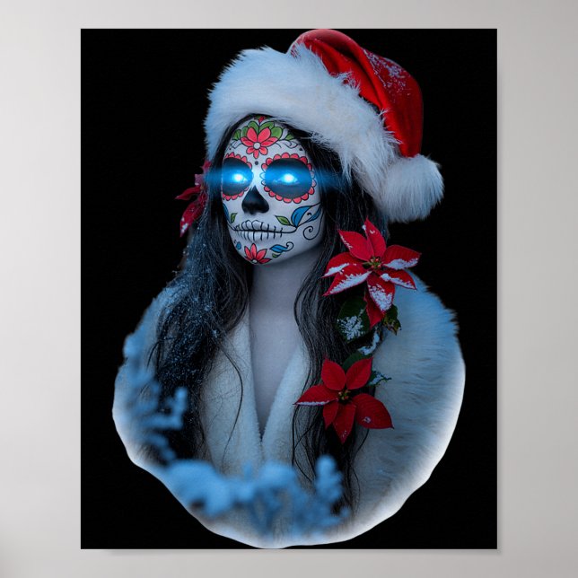 Christmas Sugar Skull Art Woman Santa Hat Festive  Poster (Vorne)