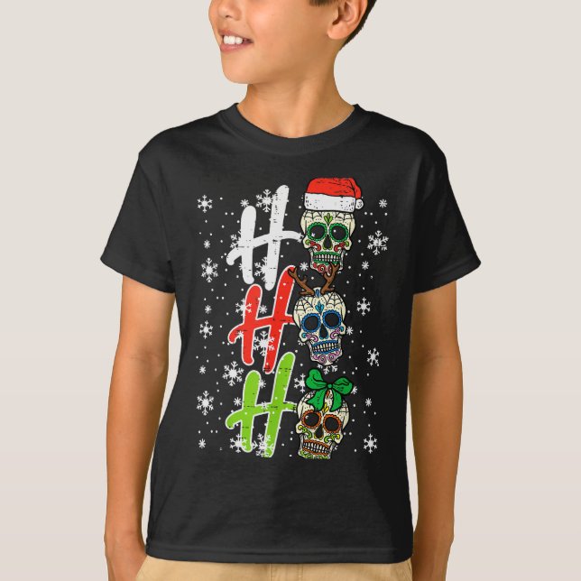 Christmas Sugar Skull Ho Ho Ho Xmas Mexican Men Wo T-Shirt (Vorderseite)