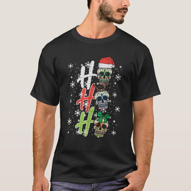 Christmas Sugar Skull Ho Ho Xmas mexikanische Männ T-Shirt (Vorderseite)