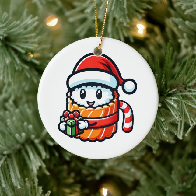 Christmas Sushi - Design des Niedlichen Holiday Fo Keramik Ornament (Baum)