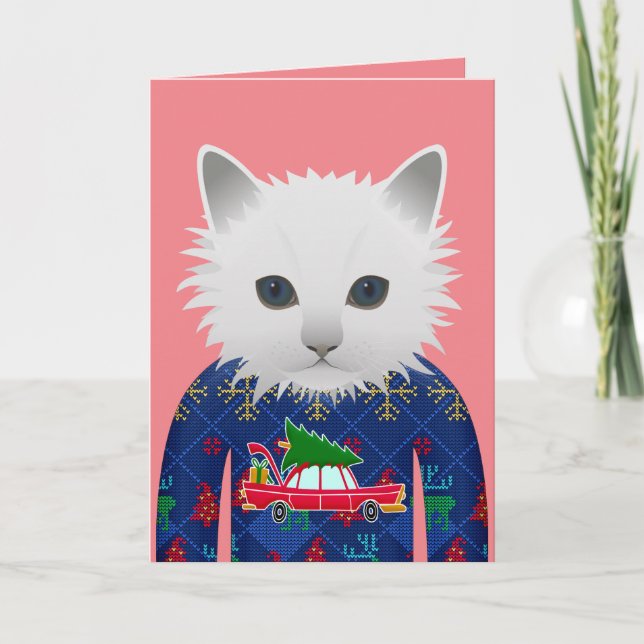CHRISTMAS SWEATER CAT GREETKARTEN KARTE (Vorderseite)
