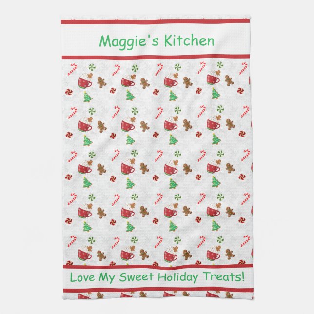 Christmas Sweets – Candy Canes, Cookies & Cocoa Geschirrtuch (Vertikal)