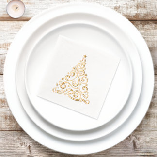 Christmas Swirls and Stars Tree Elegant Servietten Mit Folie