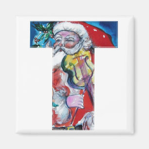 CHRISTMAS T LETTER / SANTA MIT VIOLIN MONOGRAM MAGNET
